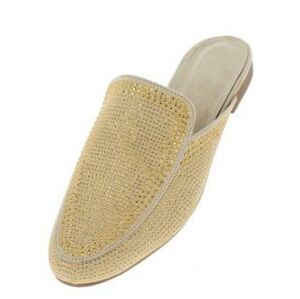 Gold Sparkle Round Toe Slide On Mule Loafer Flat